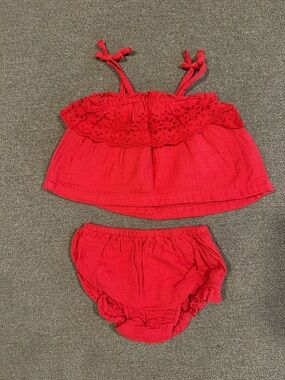GAP Red Eyelet Ruffle Tank with Matching Diaper Bloomer NWOT